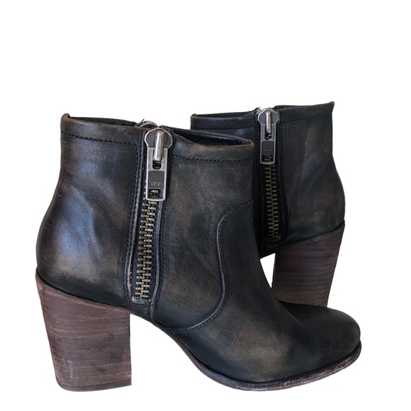 Hinge barris distressed leather ankle boots double zip heeled booties - Picture 3 of 14